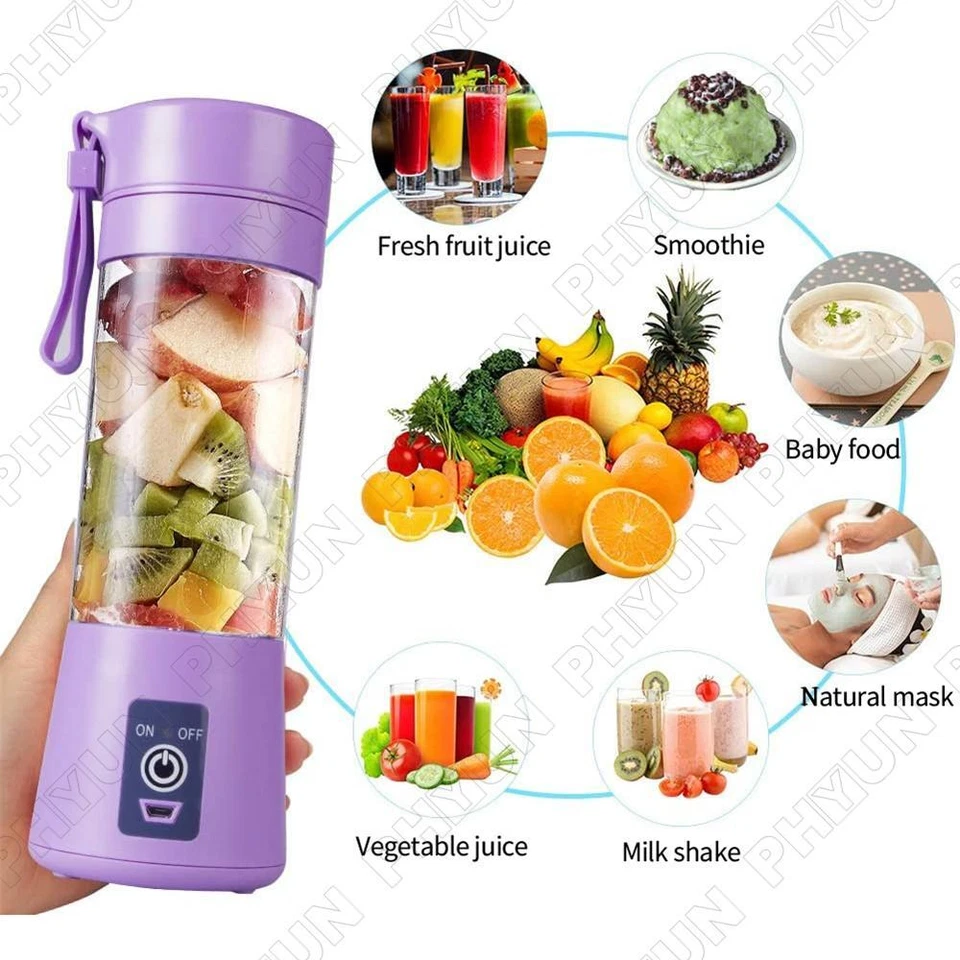 Batidora portátil mezcladora de jugos con carga USB mini exprimidor batidora 380 ml Foto 4 de 4