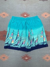 Vintage 80s swim trunks sailboats all over print 29  elastic beach surf Medium