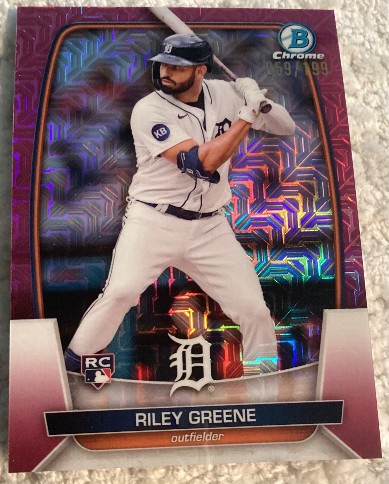 2023 Bowman Mega Box Chrome Pink Mojo Refractor /199 Riley Greene #90 Rookie RC