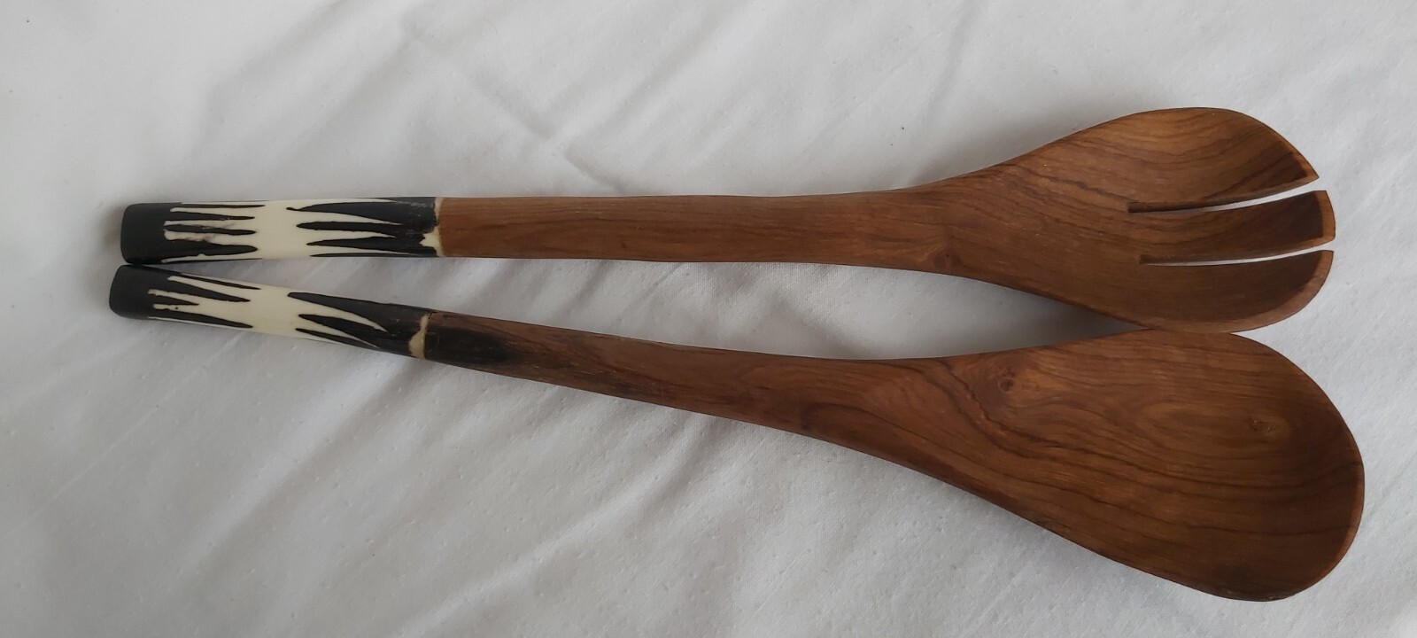 African wooden salad servers with bone inlay. Never used. Bought in Botswana eBay