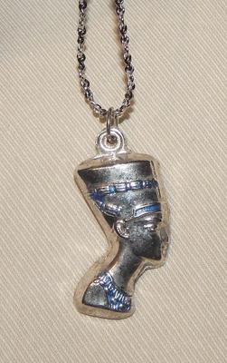 Handsome Pale Blue Accented Sculpted Silverplated Nefertiti