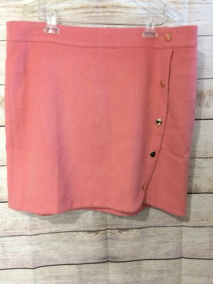 Ann Taylor Loft Wool Blend Peach Skirt gold buttons side size 16 - 20'' length