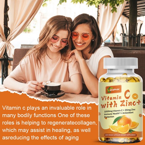 120 Cápsulas Vitamina C y Zinc Cápsulas 1000mg Complejo Suplemento Vegetariano - Imagen 5 de 11