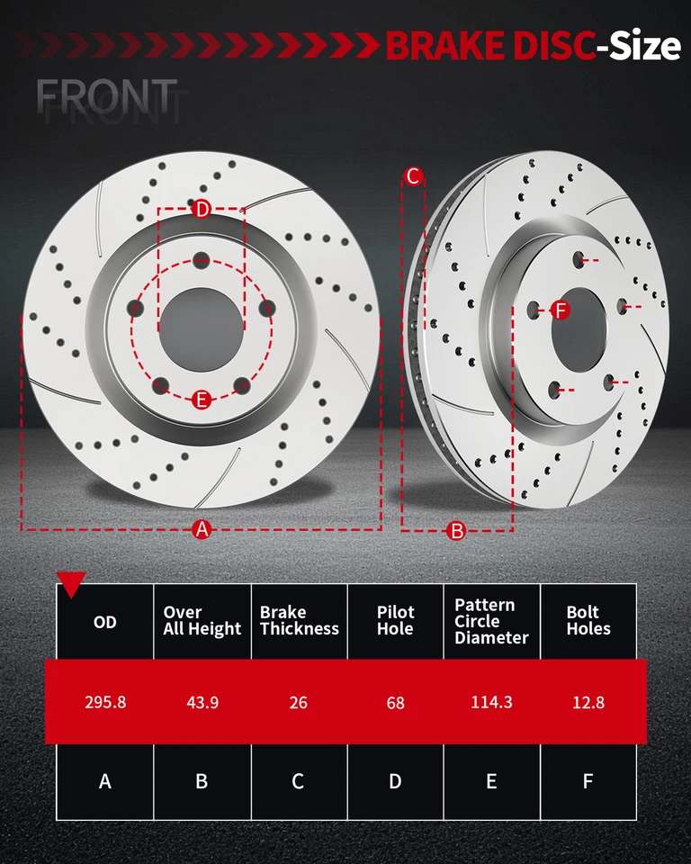 Front Rear Drilled Rotors Discs + Brake Pads for 2014 - 2017 Nissan Rogue Brakes - Изображение 3 из 4