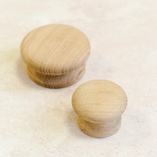 Wood Birch Cabinet Knobs Round Handles Shaker Kitchen 40mm & 55mm Sanded Pulls