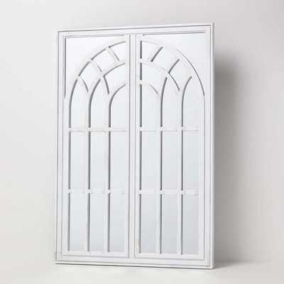 Weißer gewölbter Distressed Spiegel 97 cm - dekorativer Innenwandspiegel