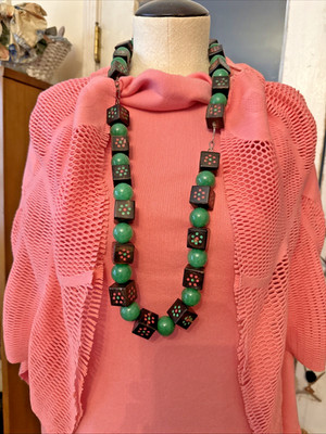 Vintage Bone Dice & Dyed Green Quartz Bead 925B Necklace, 2 Available, Read