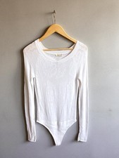 Free People Off Your Game Bodysuit White Sheer Off Shoulder Knit L/S Top NWOT M