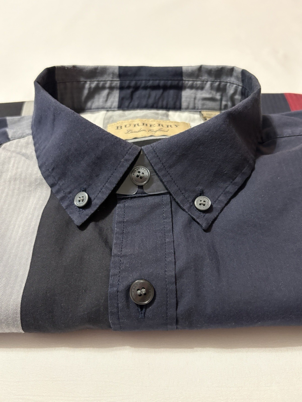 BURBERRY Shirt Check Large L Navy Blue thumbnail 15