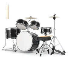 5-Piece Complete Junior Drums Set, Beginners Kids Drum Kit with Throne Stool,
