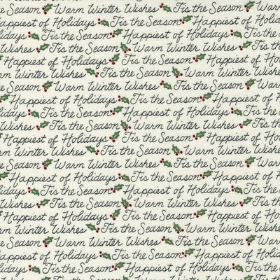 Patchworstoff von moda, Weihnachtsgrüße in schwarzer Schreibschrift, 28 x 110 cm