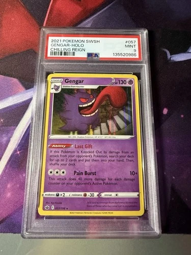 Pokémon Gengar TCG Sword & Shield Chilling Reign Holo Card 057/198 PSA 9