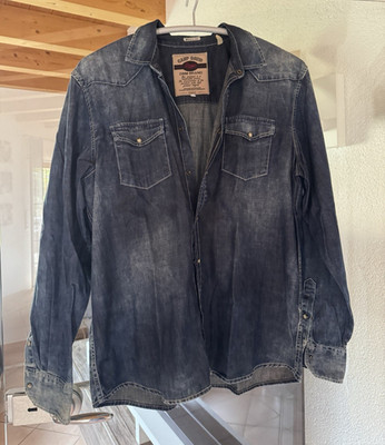 Camp David Herren Denim-Jeanshemd Blau Langarm Kragen Knopf Größe M
