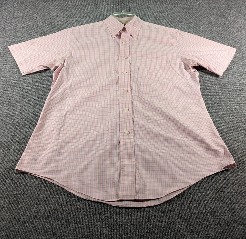 Brooks Brothers Shirt Mens Medium Pink Blue Check Slim Fit Short Sleeve Button - Image 4 of 4