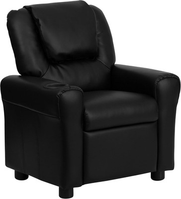 Vana Kids Recliner with Cup Holder & Headrest - Supports 90 Lbs, Black