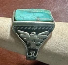 NAVAJO SILVER FRED HARVEY ERA THUNDERBIRD/YEI RING TURQUOISE SIZE 12.5 Men’s