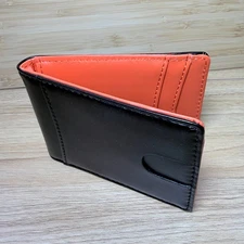 Bifold Wallet for Men Slim ID Card Holder Black Orange