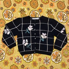 90s Cardigan Black Grandma Core Knit Sweater Cambridge Spirit Womens M
