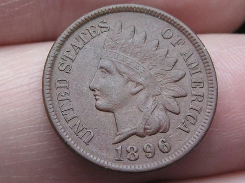 1896 Indian Head One Cent Penny- XF Details, LIBERTY, 2.5 Diamonds