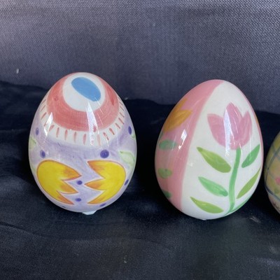 NOS Set of 5 Ceramic Easter Egg Decor 3.5  multicolor design (s98)