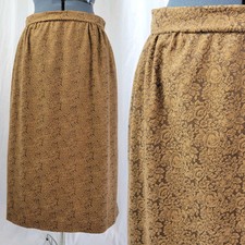 Vintage Brown on Brown Floral Synth Suede Skirt w Pockets Size L/XL 
