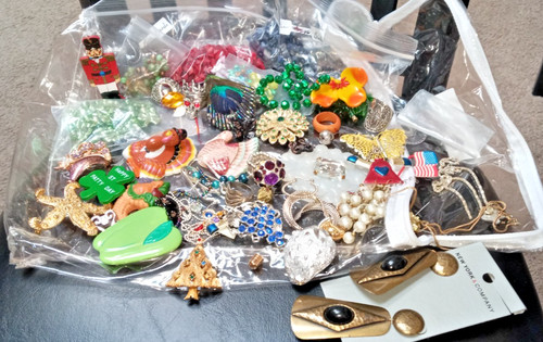 Jewelry Bag Lot of Mixed Craft Broken Repair Missing Stones Approx 1 1/2 lb