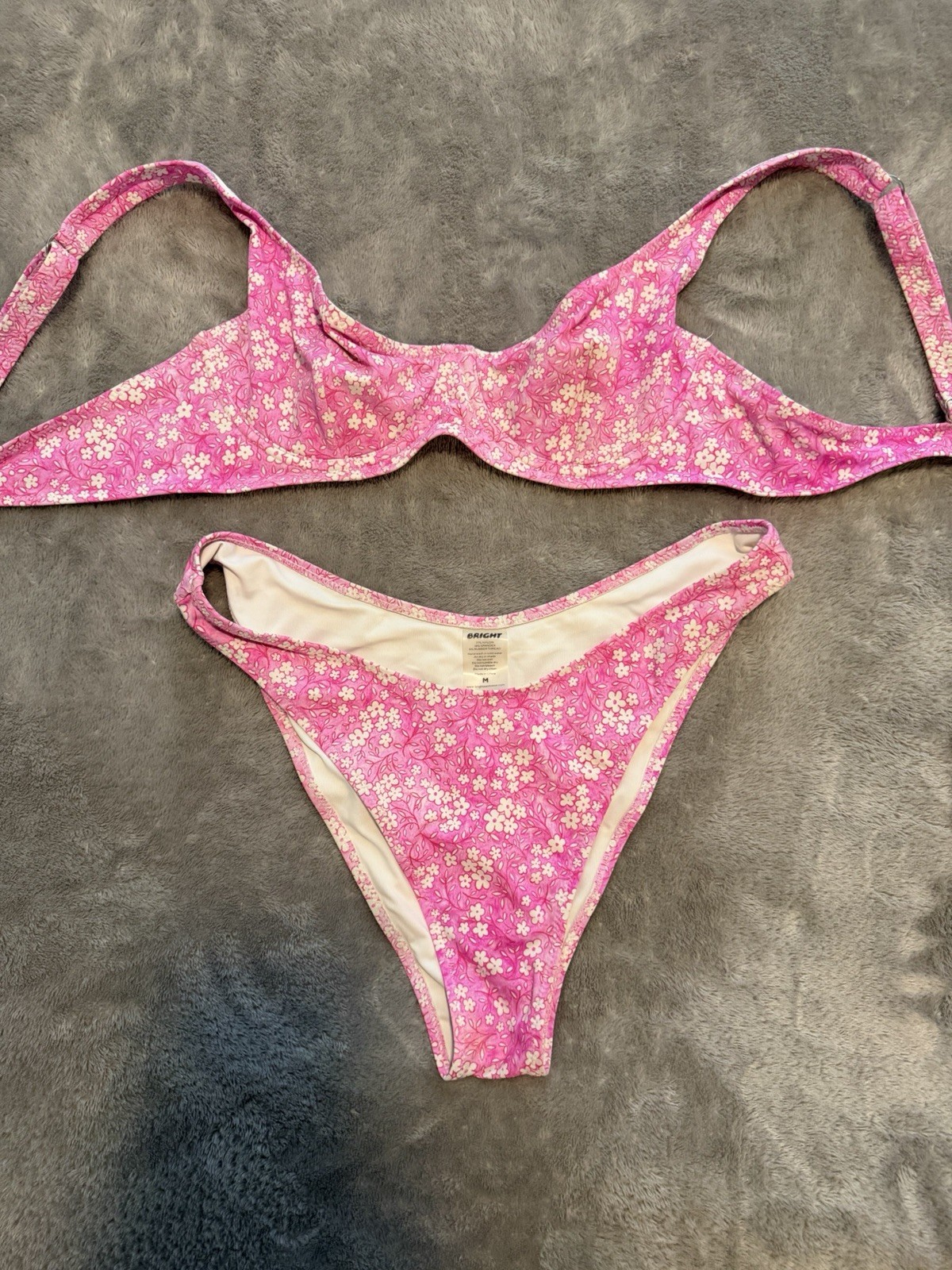 Bright Swimwear Women’s M 2-Piece Bikini Set Pink/White Floral Nylon/Spandex