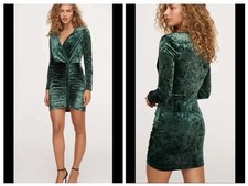 MANGO Green Glam Party  Goth Velvet Holidays Bodycon Mini Dress S