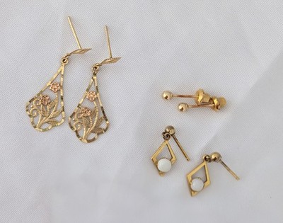 3 Paar Gold Ohrringe 14k Opal, 14k Kugelpfosten, 10/12k Black Hills baumelt 2,3 gm