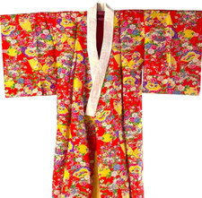Vintage 1940s Silk Kimono Juban Robe Traditional Floral Pattern, Collectible