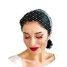 Pearl Birdcage Veil Wedding Mesh Veil With Rhinestones Removable Blusher Bac