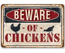 Beware of Chickens Metal Sign Funny Chicken Coop Farmhouse Wall Decor Gift