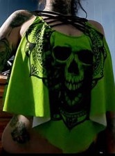 Green Skull Bikini Top/Shirt- LG- Pre-Owned