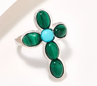 Affinity Gems Sleeping Beauty Turquoise and Malachite Cross Ring Size 8