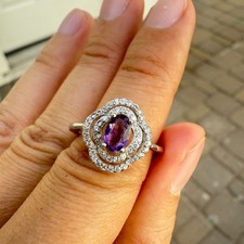 925 Sterling Silver Ring 6x4mm Natural Amethyst Gemstone Flower Women Gift
