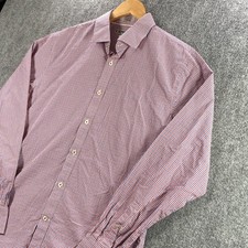 Express Button Down Shirt L Mens 16-16.5 Check Blue Red Fitted Preppy