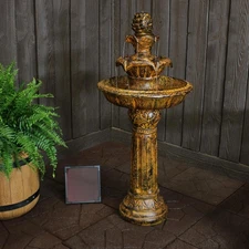 Ornate Elegance Outdoor Solar Fountain with Battery - Rustic by Sunnydaze