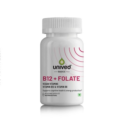 Unived Basics B12+Folate 60 Caps | Methylcobalamin + 5-MTHF | Essential B Vitami