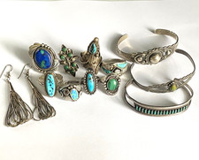 Vintage Native American Navajo & Zuni Sterling Silver Rings & Bracelets Lot 100g