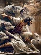 Jesus Lamb & Wolves Christian Painting print on Canvas Unframed Wall Art 40x60cm