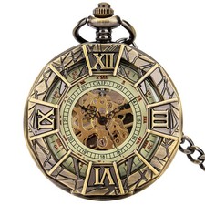 Steampunk Men's Automatic Mechanical Pocket Watch with Chain Roman Number Case