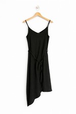 UK 6 River Island Dark Khaki Green Strappy Belted Asymmetric Summer Cami Dress