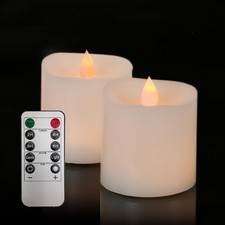 Flameless Candles 3x3 Inch LED Wax Candles Set of 2 with Timer Remote
