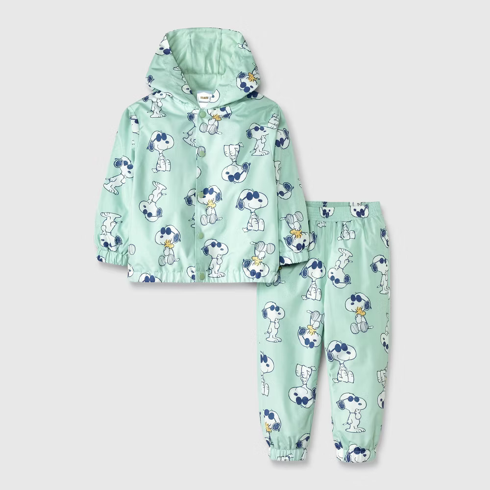 Toddler Boys' Peanuts Snoopy Rain Windbreaker Jacket and Pant Set - Green