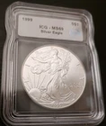 1999 S$1 Silver American Eagle Dollar ICG-MS69 serialized