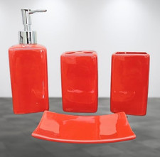 4 Pieces Bathroom Countertop Set Ceramic Accessories Solid Colors Soap Dispenser