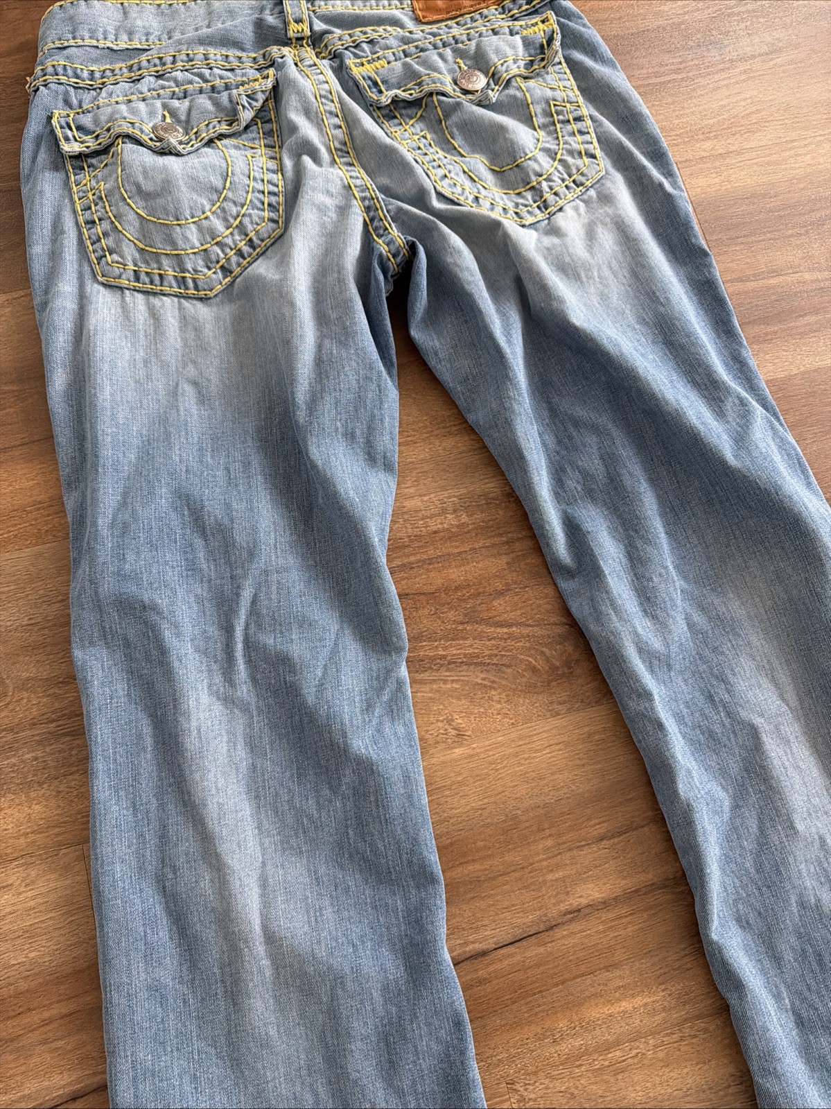 True Religion Ricky Super T Jeans Mens 38 Blue Denim Yellow Stitch Vintage Y2K image 5