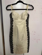 Vintage Guess Off White satin Bodycon dress with black lace Size 2