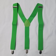 Men's Suspenders Green Y-Shaped 1 3/8" Wide Elastic Strap 3 Clips Adjustable New
