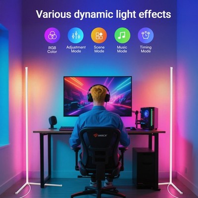 56inch Corner Floor Lamp Color Changing LED Modern Mood With App &Remote Control